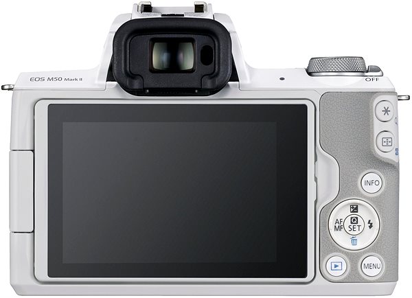 Digitalkamera Canon EOS M50 Mark II weiß + EF-M 15-45 mm f/3.5-6.3 IS STM Rückseite