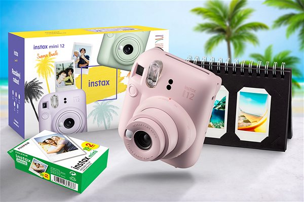 Instant fényképezőgép FujiFilm Instax Mini 12 Blossom Pink + mini film 20 darab fotó + Instax asztali album 40 Black ...