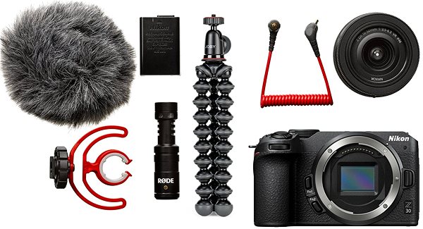 Digitalkamera Nikon Z30 + Z DX 16-50 mm f/3,5-6,3 VR - Video-Kit Packungsinhalt