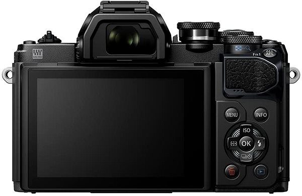 Digitalkamera Olympus OM-D E-M10 Mark III S + 14–42 mm f/3.5–5.6 II R - schwarz Rückseite