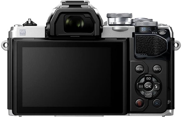 Digitális fényképezőgép Olympus OM-D E-M10 Mark III S + 14–42 mm f/3.5–5.6 II R ezüst Hátoldal