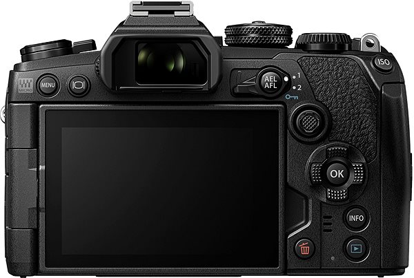 Digitalkamera Olympus OM-D E-M1 Mark III schwarz + ED 12-40 mm f/2.8 PRO - schwarz Rückseite
