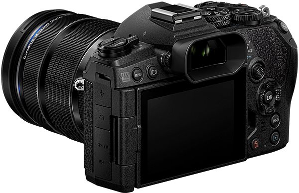 Digitalkamera Olympus OM-D E-M1 Mark III schwarz + ED 12-40 mm f/2.8 PRO - schwarz Rückseite