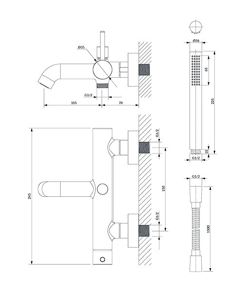 Tap OMNIRES Y bath mixer with shower set, black (Y1231BL) ...