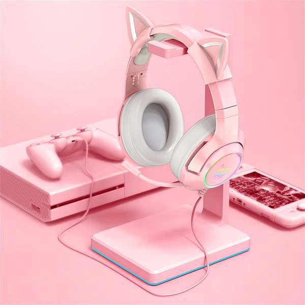 Gamer fejhallgató Onikuma K9 With Cat Ears Pink ...