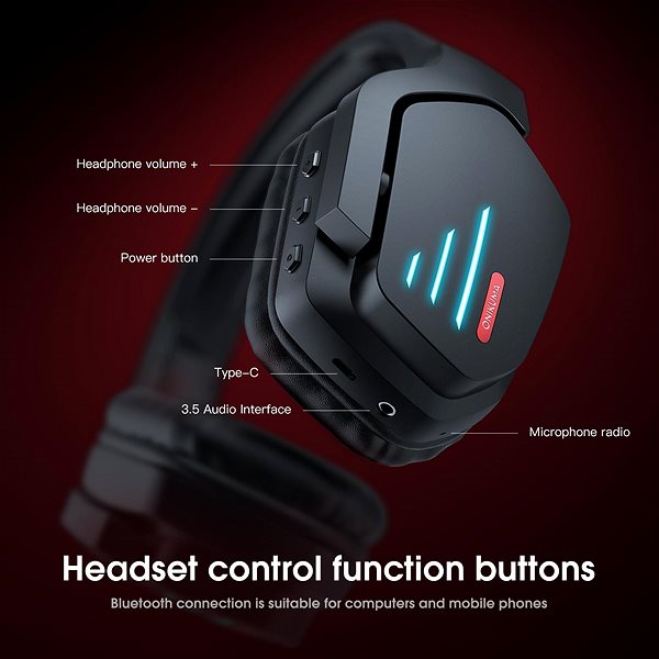 Gamer fejhallgató Onikuma B60 LED Wireless Bluetooth Gaming Headset ...