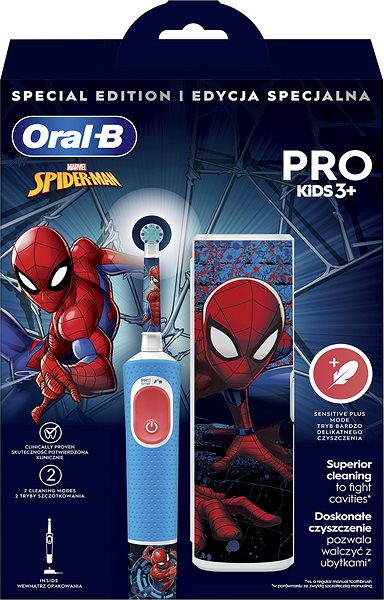 Elektrická zubná kefka Oral-B Pro Kids Spiderman – s dizajnom od Brauna s puzdrom ...