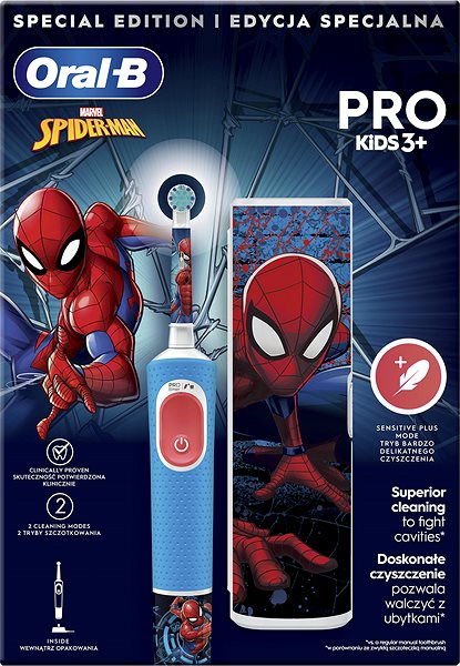 Elektromos fogkefe Oral-B Pro Kids Spiderman, Braun Design, tokkal ...