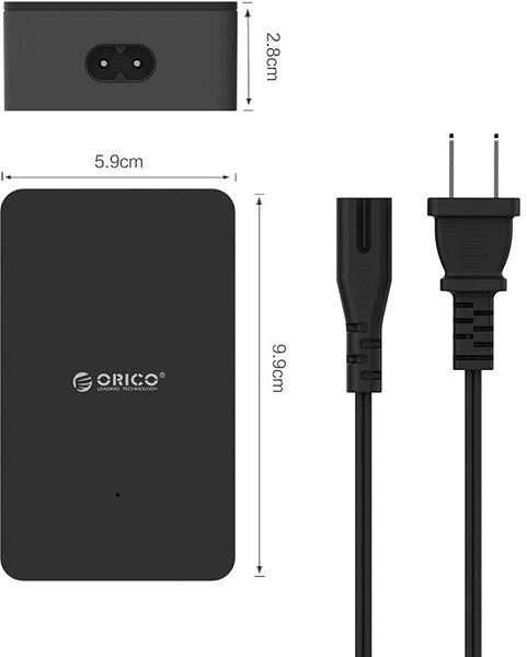 Nabíjačka do siete ORICO Charger PRO 5x USB čierna Technický nákres