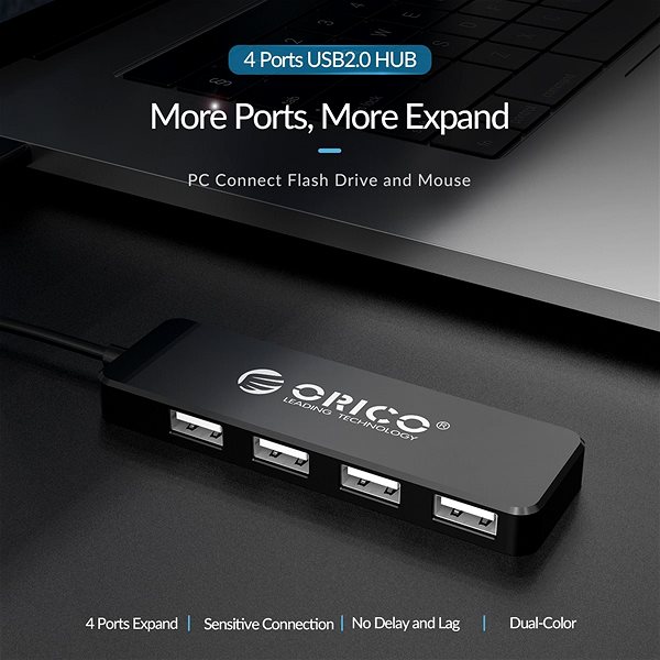 USB Hub Orico FL01-BK-BP Seitlicher Anblick