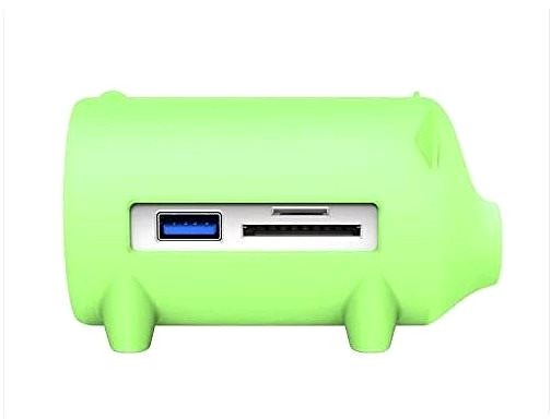 USB hub ORICO Piggy 3× USB 3.0 hub + SD card reader green Bočný pohľad