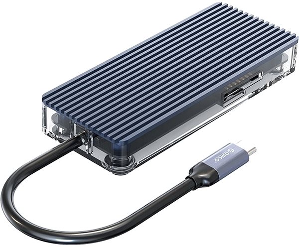 Port replikátor Orico USB-C Hub 6 az 1-ben Transparent, SD/TF reader Oldalnézet
