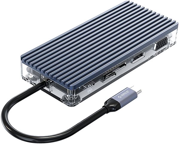 USB Hub Orico USB-C Hub 11in1 - transparent - SD/TF Lesegerät - Power Delievery - Ethernet - VGA - Audio Seitlicher Anblick