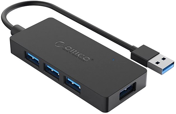 USB Hub ORICO USB-A Hub 4×USB 3.0 + microUSB input Black Oldalnézet