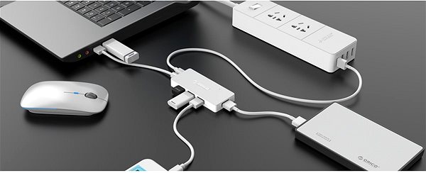 USB Hub Orico USB-A Hub 4xUSB 3.0 + microUSB Input White Lifestyle