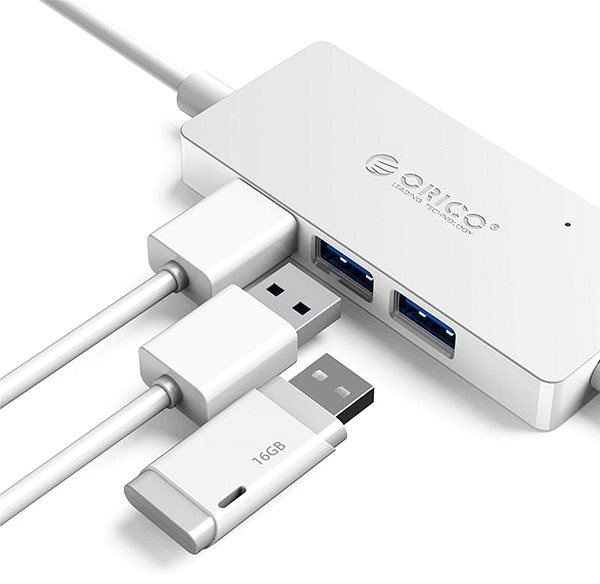 USB Hub Orico USB-A Hub 4×USB 3.0 + microUSB input White Jellemzők/technológia