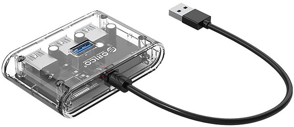 USB Hub Orico USB-A Hub 4 x USB 3.0 transparent Seitlicher Anblick
