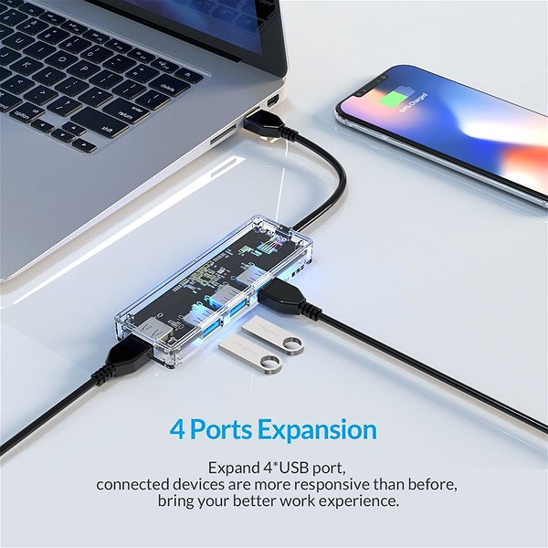 USB Hub Orico USB-A Hub 4 x USB 3.0 - transparent - thin Anschlussmöglichkeiten (Ports)