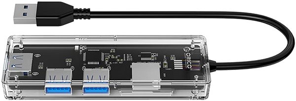 USB Hub Orico USB-A Hub 4xUSB 3.0 Transparent thin, TF/SD reader ...
