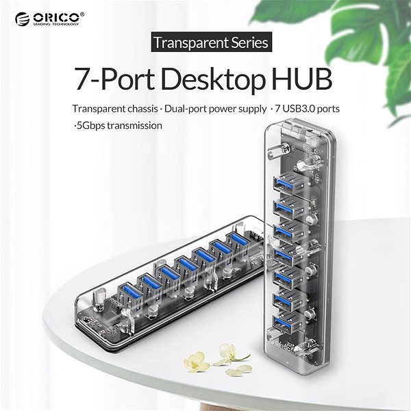 USB Hub Orico microUSB Hub 7xUSB-A 3.0 Transparent Thin Features/technology