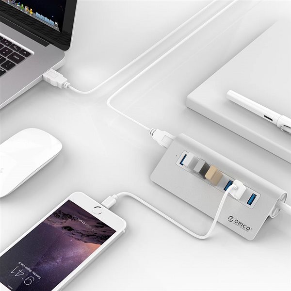 USB Hub Orico USB-A Hub 7xUSB 3.0 Ergonomic with Power Supply Lifestyle