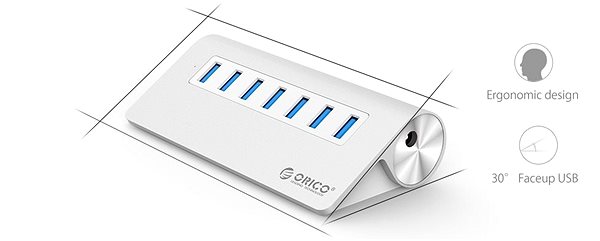 USB Hub Orico USB-A Hub 7 x USB 3.0 Ergonomic mit Stromversorgung Mermale/Technologie