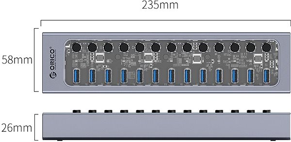 USB Hub ORICO AT2U3-13AB Műszaki vázlat