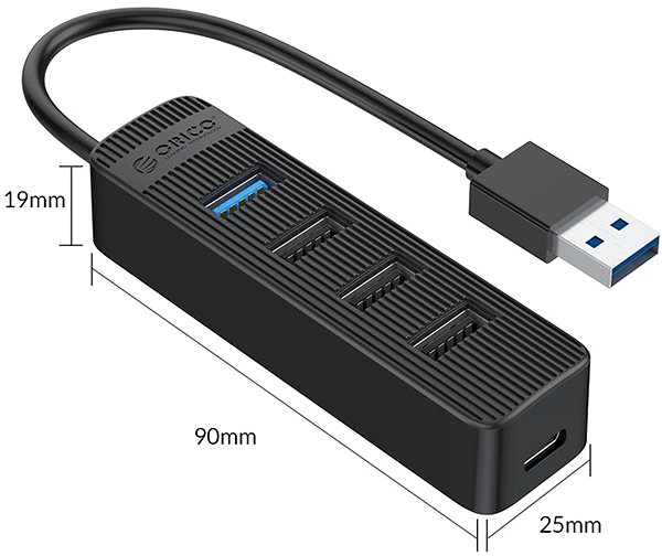 USB Hub ORICO TWU32 15cm Black Technical draft