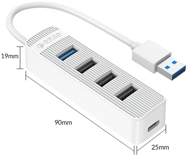 USB hub ORICO TWU32-4A 1 m biely Technický nákres