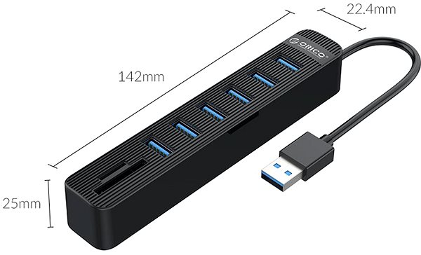 USB Hub ORICO TWU3-6AST + SD 15cm fekete Műszaki vázlat