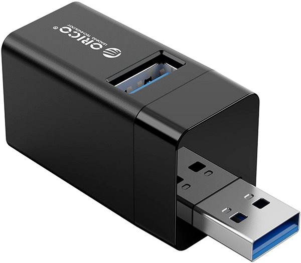USB Hub ORICO 3IN1 MINI USB HUB - schwarz Seitlicher Anblick