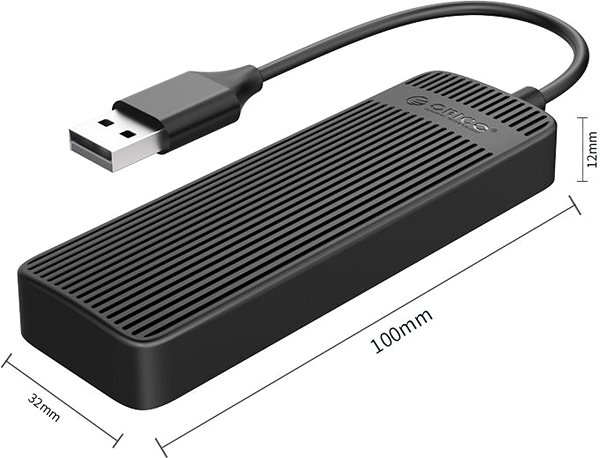 USB hub ORICO 4 Ports USB 2.0 HUB čierny Technický nákres