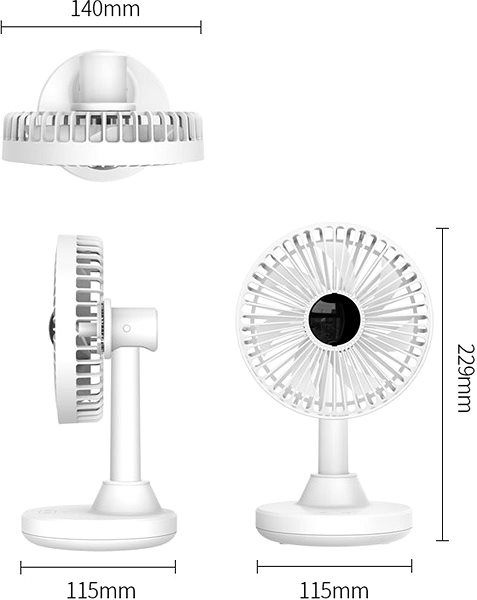 Ventilátor ORICO-Oscillating Desk Fan Technický nákres