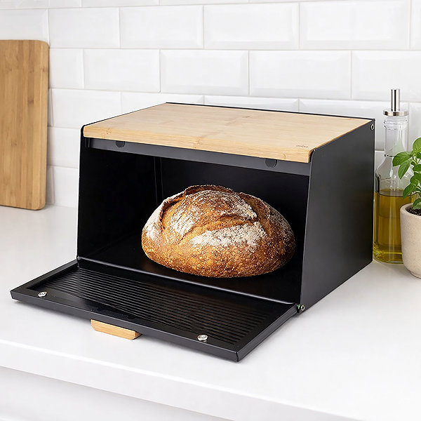 Chlebník ORION – Chlebník plech/bambus, 35,5 × 21,5 × 21 cm Black ...