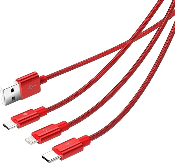 Datenkabel ORICO 3in1 3A Nylon Braided Charge & Sync Cable 1,2 m - rot Anschlussmöglichkeiten (Ports)
