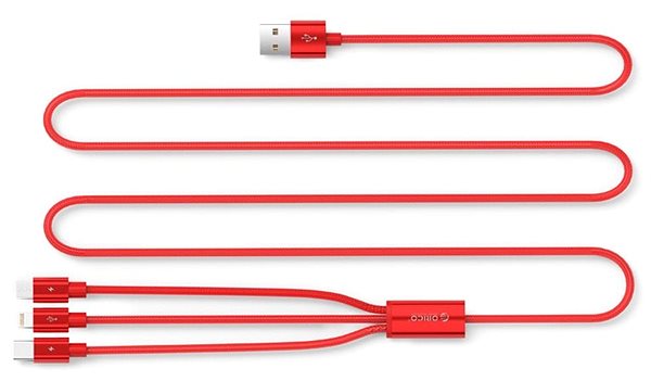 Dátový kábel ORICO 3 in 1 3A Nylon Braided Charge & Sync Cable 1,2 m Red Screen