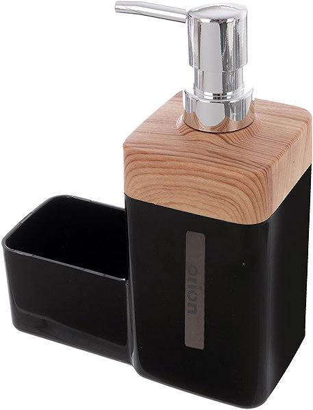 Seifenspender ORION BLACK Wooden Spender für Spülmittel mit Organizer 0,38 l schwarz Kunststoff ...
