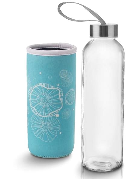 Trinkflasche ORION Flasche Glas/Metallverschluss 0,54 l mit Thermohülse BLÜTE ...