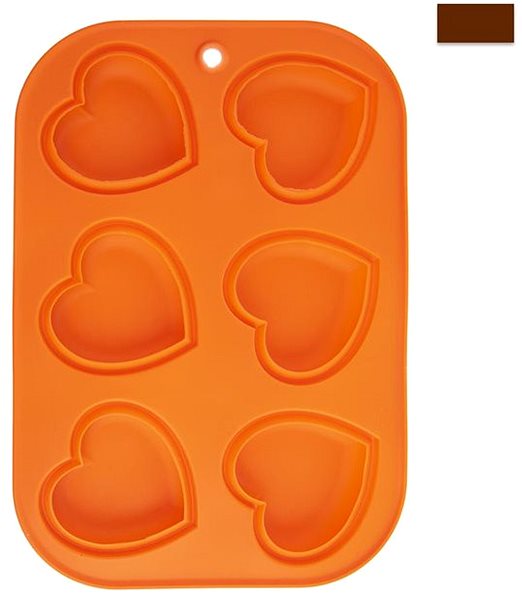 Baking Mould Silicone Baking Mould MUFFIN HEARTS 6 Brown Screen