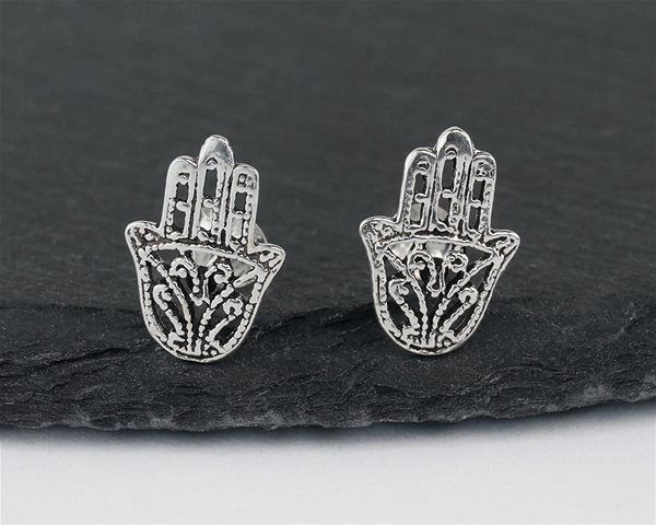 ORIENTAL silver stud earrings, Hand of Fatima.