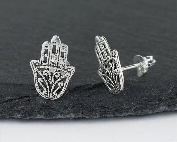 ORIENTAL silver stud earrings, Hand of Fatima.
