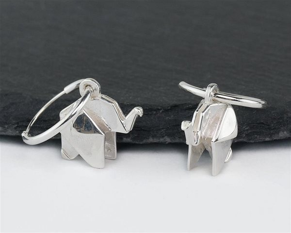 ORIENTAL silver hoop earrings, Origami Elephant.