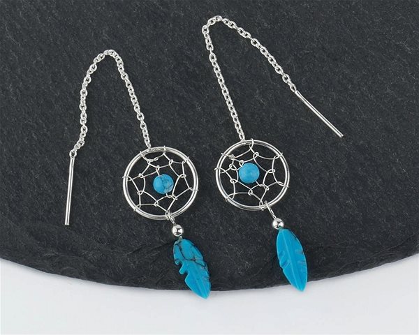 ORIENTAL silver pull-through earrings, Dreamcatcher with howlite, on a chain.