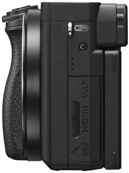 Digitalkamera Sony Alpha A6400 schwarz + E 18-135mm f/3.5-5.6 OSS Seitlicher Anblick