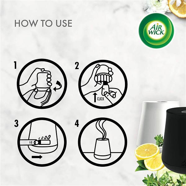 Aroma Diffuser  AIR WICK Aroma Vaporiser, Black + Refill - Seductive Scent of Rose Features/technology