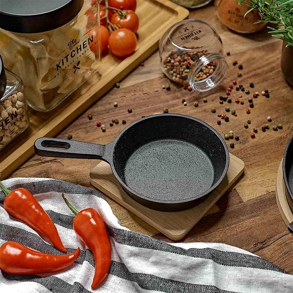 Pan Homla Cast iron pan STONE with bamboo mat 21 × 12 cm ...