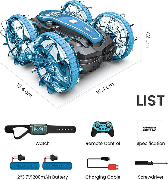 Tecnock Amphibious Remote Control RC Car, Blue.