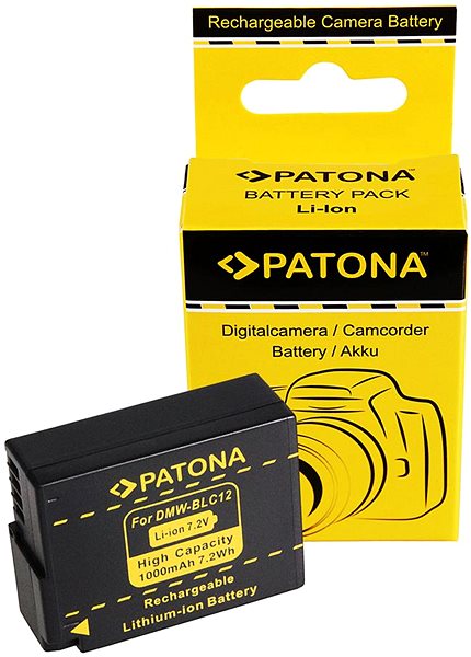 Fényképezőgép akkumulátor PATONA a Panasonic DMW-BLC12 1000mAh Li-Ion 7.2V-hoz infochip-pel ...