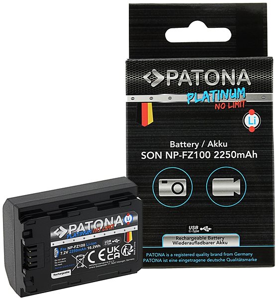 Fényképezőgép akkumulátor PATONA akkumulátor Sony NP-FZ100 2250mAh Li-Ion Platinum USB-C töltéshez ...