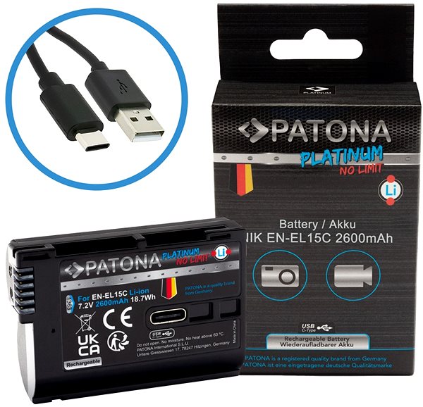 Baterie pro fotoaparát PATONA baterie pro Nikon EN-EL15C 2600mAh Li-Ion Platinum USB-C nabíjení ...